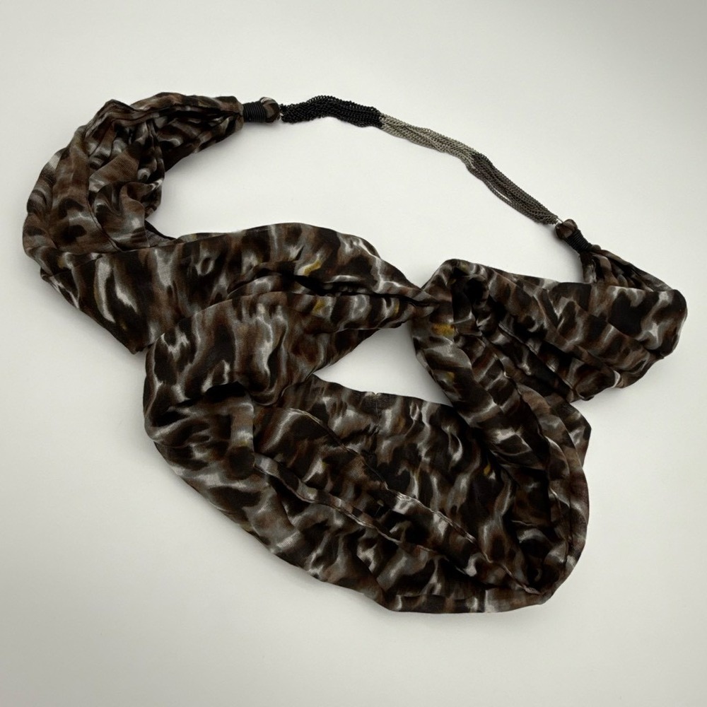 Maurices Boho Chain Scarf Necklace Brown Animal Print Statement Necklace